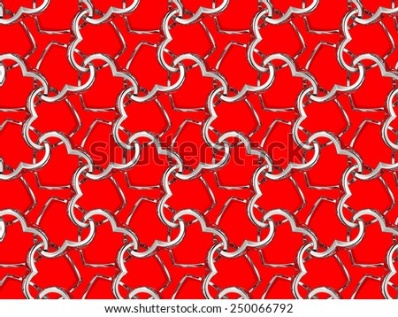 Valentine's day pattern with seamless silver jewelry hearts on a red background. Render repeating texture