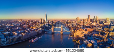 Aerial panoramic cityscape view of London and the River Thames, England, United Kingdom Stock fotó © 