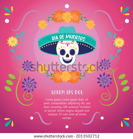 Happy sugar skull for Day of the Dead. Mexican tradition. Template for decorated with Mexican elements. Vector illustration for literary calaverita, party poster, party flyer, Halloween, post card