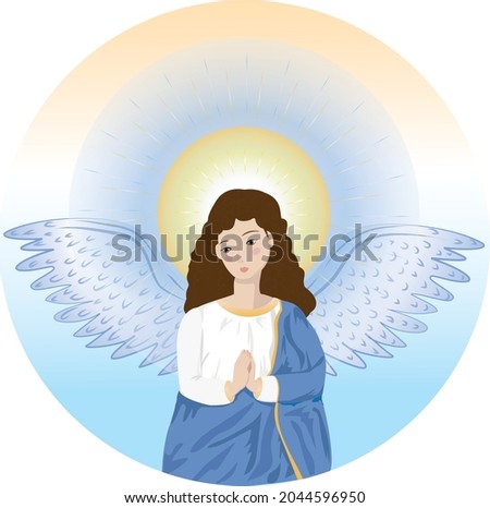 Virgin of the Apocalypse. Character of catholic virgin. Saint winged virgin of Quito. Illustration vectorial