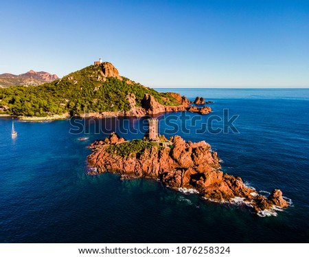 French Riviera, Côte d'Azur, aerial view of the Ile D'or coastline at sunset in the south of France ストックフォト © 