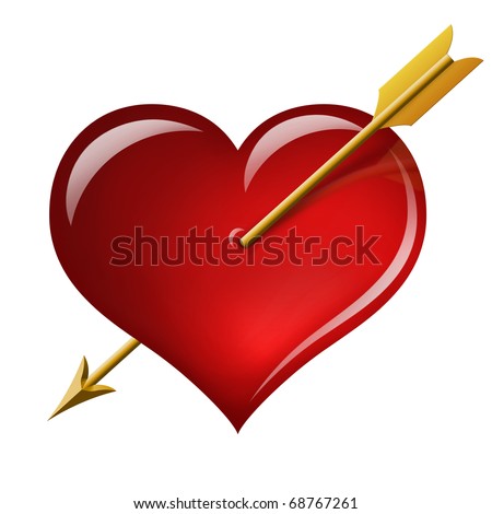 Red Heart With An Arrow Of The Cupid Isolated On White Background Stock ...