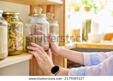 Similar – Image, Stock Photo Empty pasta shelves in the supermarket