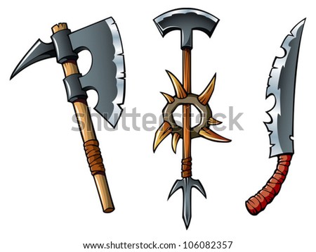 Ancient Weapon Of Barbarians Axes And Sword, Vector Illustration ...