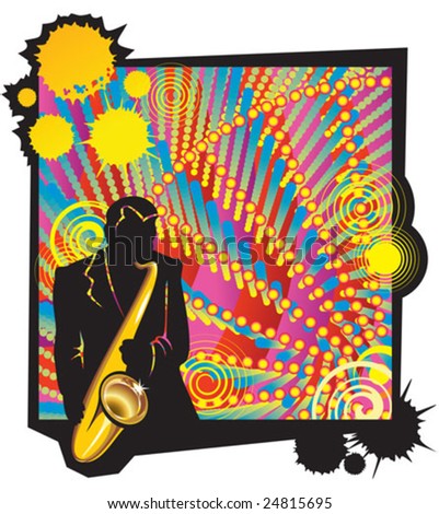 Musical jazz party with saxophonist's silhouette in foreground, vector illustration Stock fotó © 