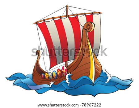 Drakkar (Vikings Battle Longship) In The Ocean Waves With Row Of ...