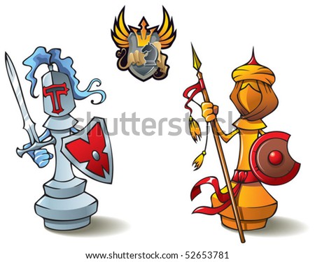 Chess pieces series, black and white bishops, Crusaders vs. Saracens, including bonus 