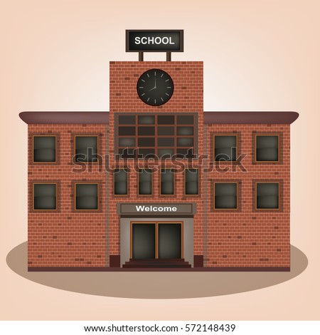 School vintage old building facade icon retro style. 