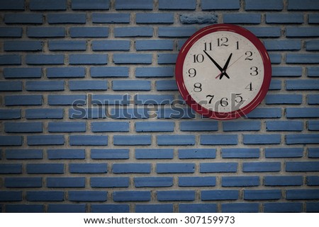 Blue  Brick ,, red wall clock Interior Background