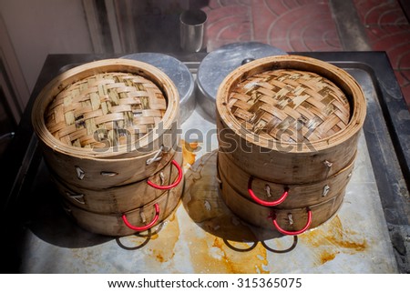 Bamboo containers traditional cuisine,Chinese  food in Bangkok Thailand