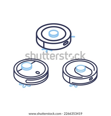 Vector robot vacuum cleaner outline icons. Three variants smart robot vacuum cleaner