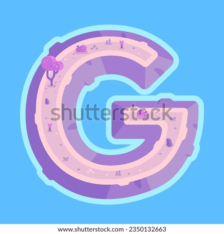 Illustration of the letter G in the form of an island. Illustration of letter G in the form of an island with sakura. Alphabet for children, children's imagery. 