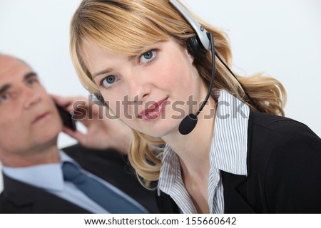 Secretary wearing a headset