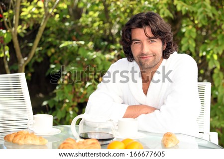 40 years old man having breakfast