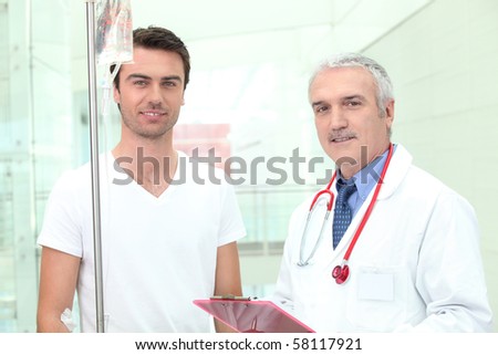 Patient with drip and doctor