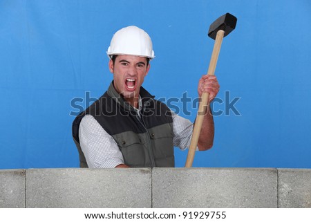 Angry Man Holding Sledge-Hammer Stock Photo 91929755 : Shutterstock