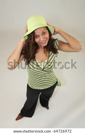 Young M?tis woman with a green hat Photo stock © 