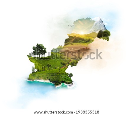 Pakistan Map. Pakistan Monuments. Environment. 3d illustration with isolated background