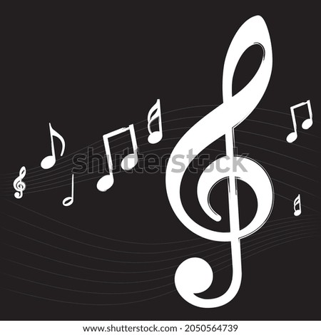 Music note design element in doodle style black background vector illustration.