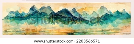 abstract art background with mountains and hills in green