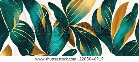 luxury abstract art background with tropical leaves