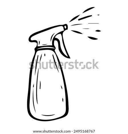 Garden sprayer hand drawn in doodle style. Hobby gardening. Spray bottle. Pest control. Addition of fertilizers. Gardener tool. Vector line art illustration.