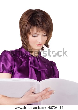 business woman reading the magazine over white