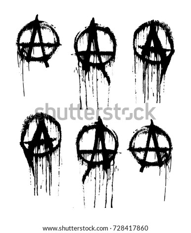 Set of current signs of anarchy. Anarchy signs painted by a brush that flows. Vector art.