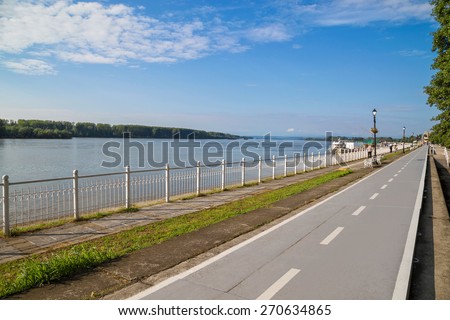 The town of Vidin bank of the Danube and its bike alley, Bulgaria.
