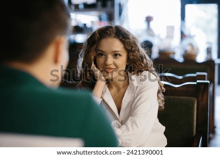 Similar – Image, Stock Photo Loving young couple in wedding outfits embracing on bridge