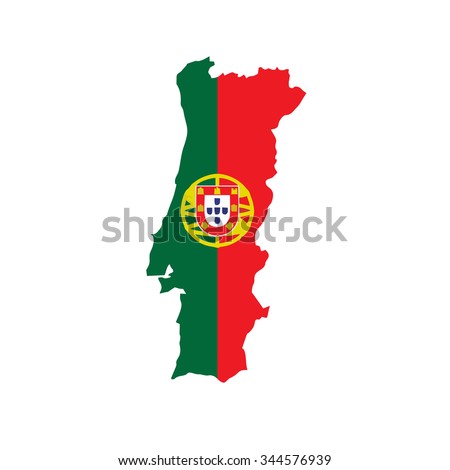 Map of Portugal with national flag isolated on white background