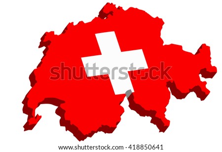 A map of Switzerland 3D with flag on white background