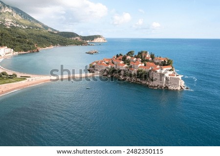 Similar – Image, Stock Photo Aerial view at Sveti Stefan islet in Montenegro