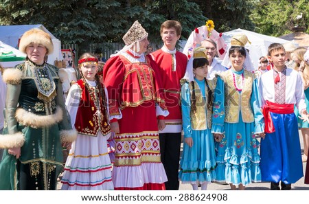 UFA/BASHKORTOSTAN - RUSSIA 13th June 2015 - People displaying traditional Russian Dress during the Russia Day celebrations in Ufa Bashkortostan in July 2015