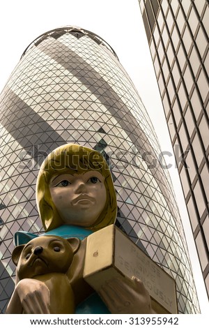 LONDON - ENGLAND 18TH AUGUST 2015 - Damien Hirst 22 foot bronze art installation titled \