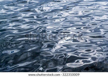 Gently lapping waves form ripples on the surface of dark blue water