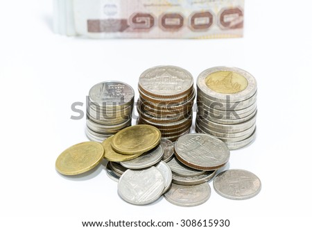 Thailand coins money on a white background.