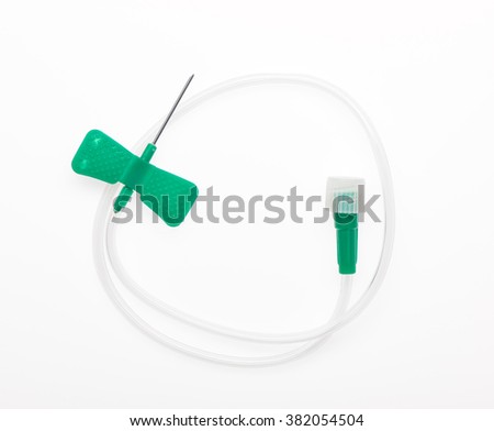 Green Butterfly Catheter With Open Needle Isolated On White Background ...