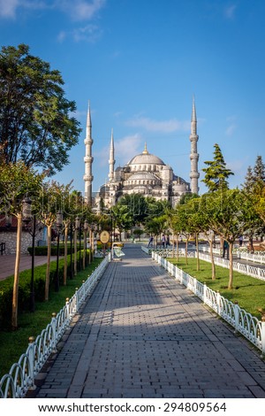 Istanbul, Turkey - July 07, 2015: The Sultanahmet square is one of the most popular tourist place with the numerous landmarks. Tourists visiting Istanbul.