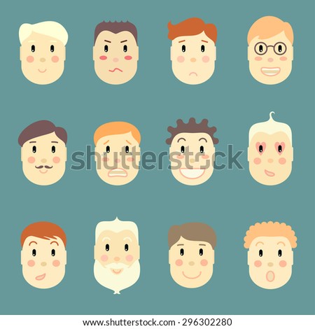 Emotional icons. Man, boy. Set of different emotions. Vector.
