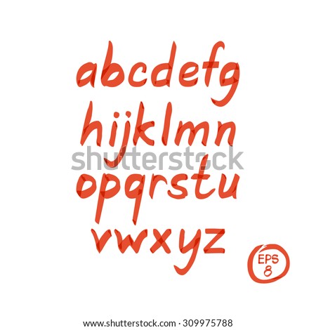 Set of letters written with a marker. Lowercase letters. Red marker. Vector 8
