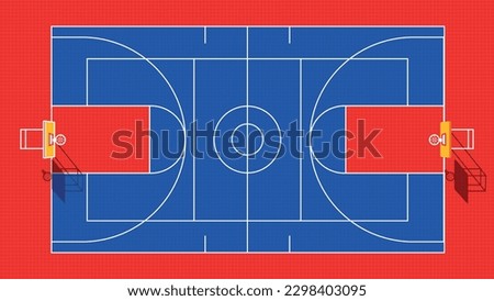 Basketball court floor with line on red texture background. Vector illustration.
