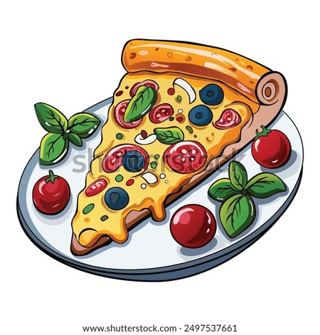 Vector Illustration of Cartoon cheesy pepperoni pizza slice