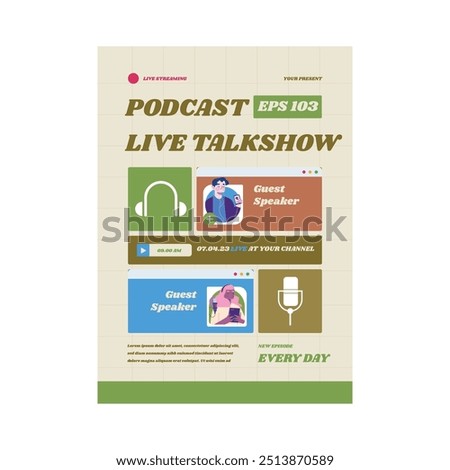 Vector Illustration of podcast live talk Shaw flyer poster design template