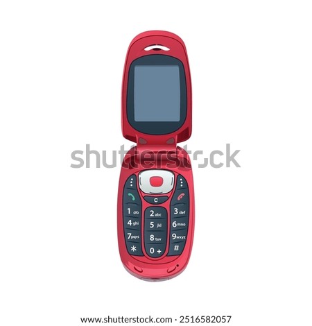 Vector Illustration of Red cell flip phone. Isolated on white background.