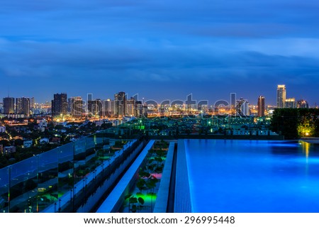 Bangkok/Thailand-The luxury swimming pool of Udlite tower on the 27 th floor on June 22,2015 in Bangkok,Thailand.