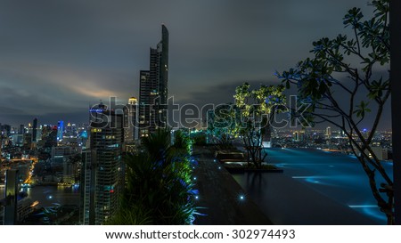 Bangkok/Thailand-August 3 : The luxury swimming pool of Urbanno tower on the 27 th floor on August3 ,2015 in Bangkok,Thailand.