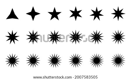 Black and white many points star, icon, vector 