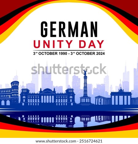 Elegant German Unity Day 2024 In Banner with silhouettes of historical landmarks and skyscrapers Illustration. German Unification Banner, Background, Poster, Template, Greeting.