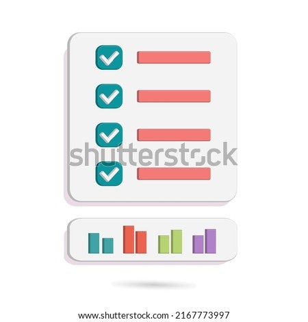 Check note icon and bar chart showing work activity, business, economic and financial themes